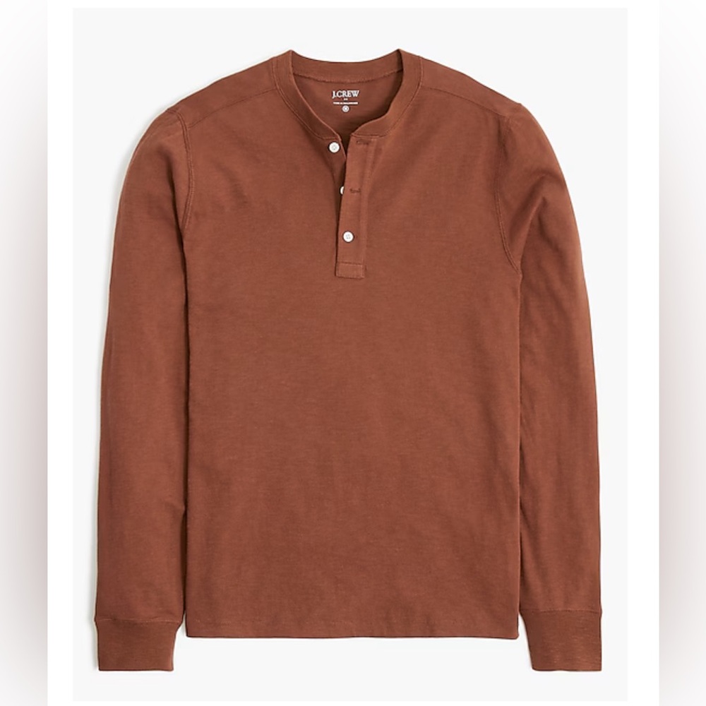 NWT J Crew Classic Brown Long-sleeve henley in slub cotton - size Medium